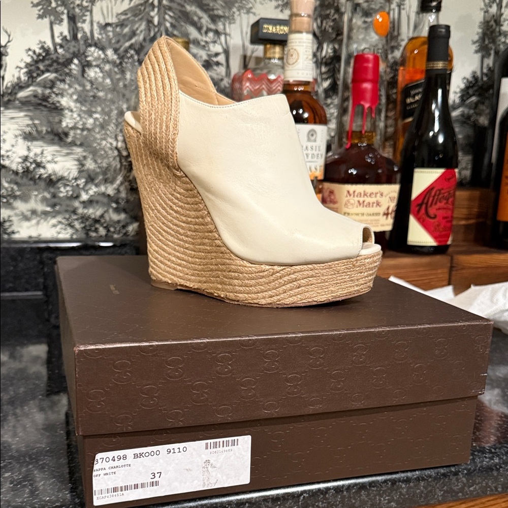 Gucci Cream and Tan Wedge Sandals